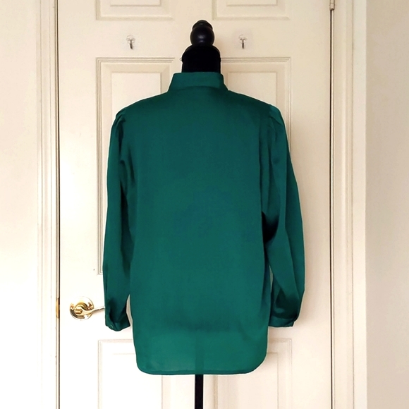 NWOT. Green Embroidery w/Crystals Puffy Shoulder Long Sleeve Button Down Shirt. - Picture 2 of 4